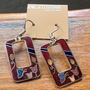 Genuine Cloisonne Red and Blue Earrings